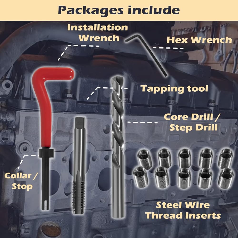 BZCOVAC 1420 Engine Cylinder Head Bolt Thread Repair Kit Honda 11.5mm x 1.5 inch