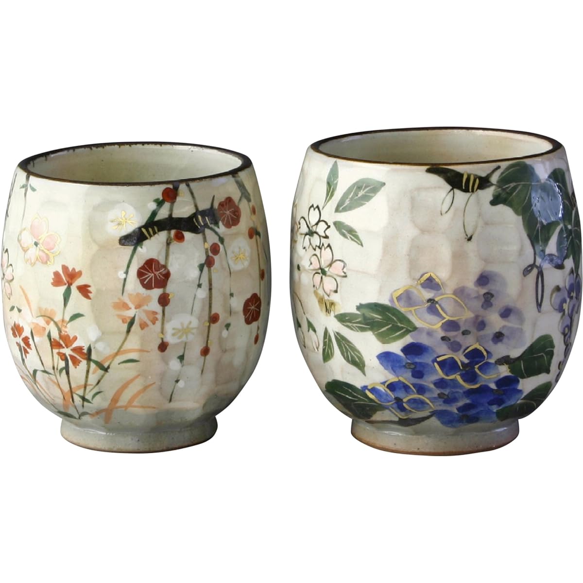 Kyoto ware Kiyomizu ware teacup Shunzan kiln set teacup Four seasons flowers USS550