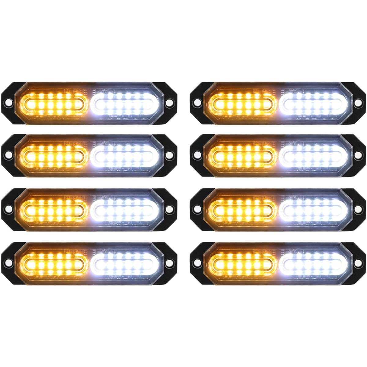ASPL 8 Sync function Ultra Slim 12-LED surface implementation flashing strobolite truck car vehicle LED mini grilled head Head Emergency beacon danger warning light (Amber/White)