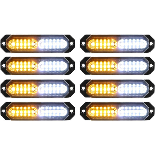 ASPL 8 Sync function Ultra Slim 12-LED surface implementation flashing strobolite truck car vehicle LED mini grilled head Head Emergency beacon danger warning light (Amber/White)