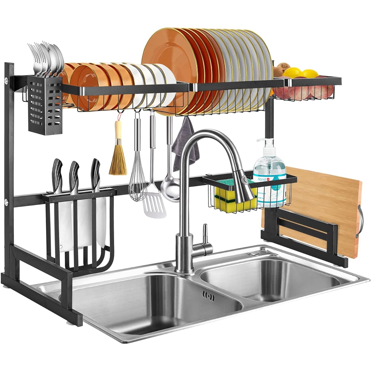 Rxakudedo 85-100cm Drainer Rack Above the Sink Dish Drainer Rack Large Capacity Telescoping Kitchen Utensils Kitchen Storage Dish Drying Rack Drainer Basket Stainless Steel