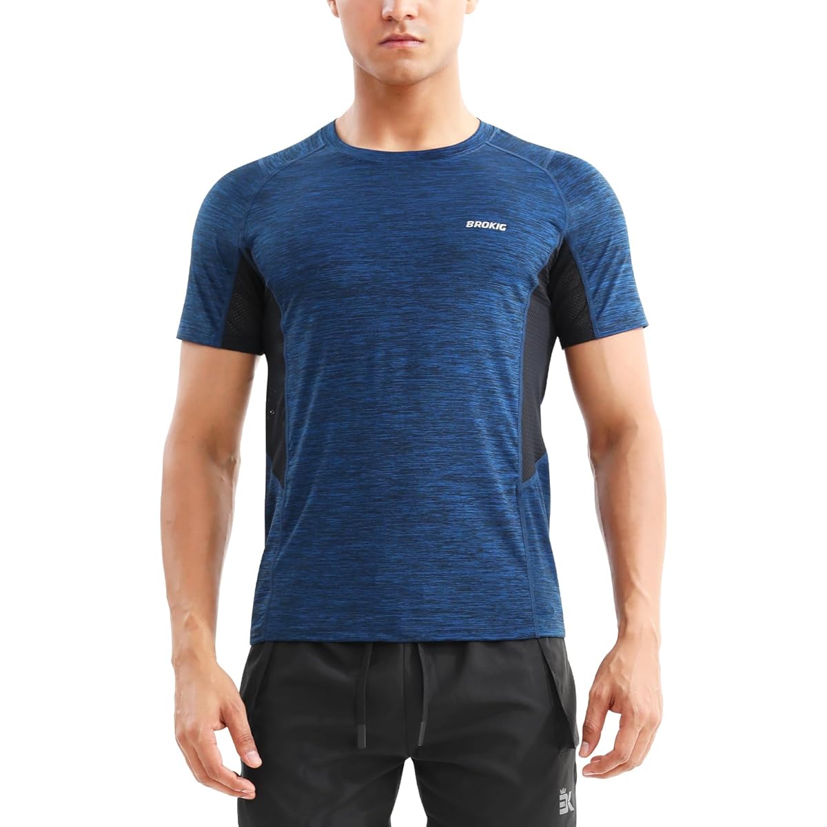[BROKIG] Training Short Sleeve T-Shirt, Men's [Breathable, Sweat Absorbent, Quick Drying, Cool Feeling] Gym T-Shirt, Mesh Sports Shirt, Training Wear, Fitness, Stretch, Muscle Training Shirt