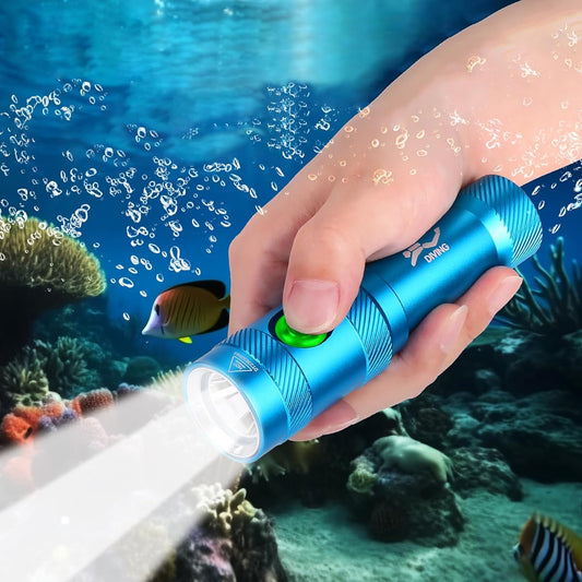 Diving light, 3 lighting modes, underwater light, high brightness, 5000 lumens, can be used underwater up to 250m, submersible pump, small LED underwater light, power indicator, for outdoor use, for fishing/climbing/camping/disaster prevention/power outa