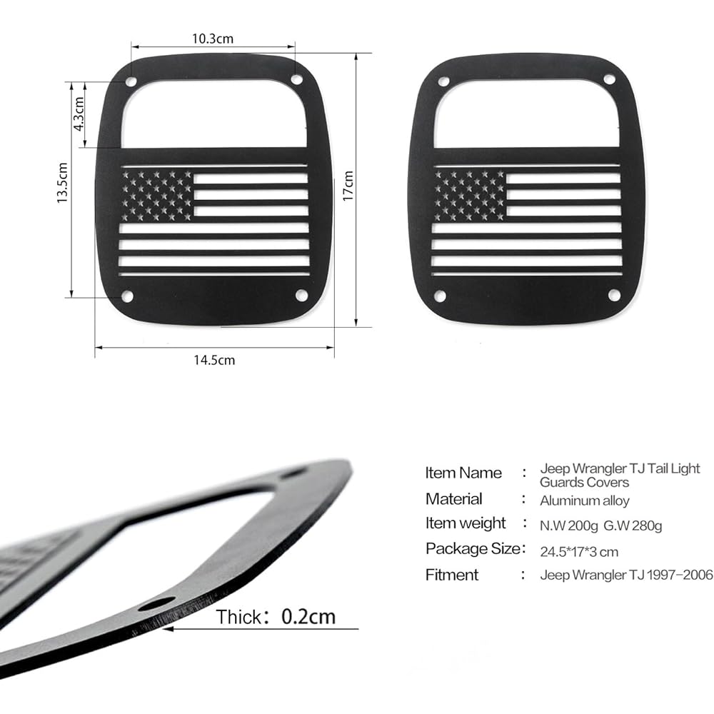 RT-TCZ Metal Tail Light Guard Cover Reartail Light 1997-2006 JEEP WRANGLER TJ Accessories (TJ-US Flag)
