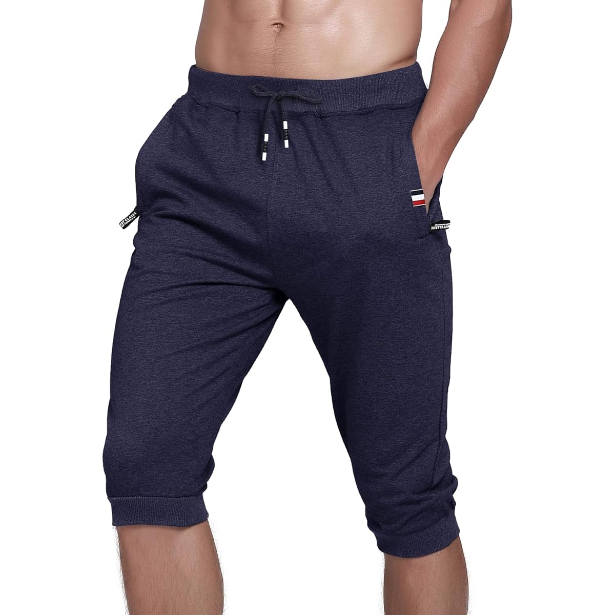 Jogger Pants Gym Men's Long Pants Half Pants Men's Sports 3/4 Length Training Wear Zip Pocket Slim Sweat Pants