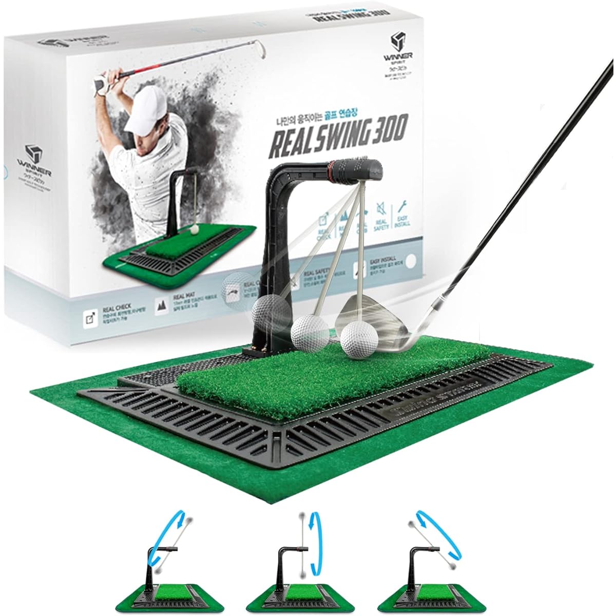 WINNER SPIRIT Real Swing 300 Golf Swing & Hitting Trainer Correct Impact Trajectory Check After Swing Practice Mat Swing Training Aid Height Adjustable