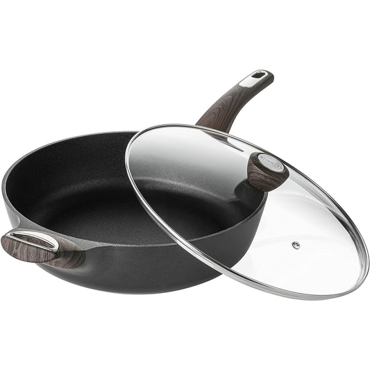 SENSARTE Frying Pan, Deep Stir-Fry Pot, 30 cm, IH Compatible, Compatible with Gas Fire, Compatible with All Heat Sources, Includes Lid, Non-Stick, 5 Layer Structure, Wok, Easy to Clean, Non-Stick Processing, Non-Stick High Heat Efficiency