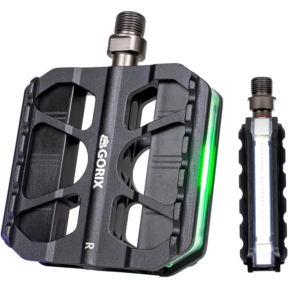GORIX Bicycle Pedal [With LED Light] Flat Pedal 3 Bearing Aluminum Pedals Compatible with Road Bikes, Cross Bikes, MTB and Other Bicycles, Commuting to School, Pedal Replacement (FLOWLIGHT)