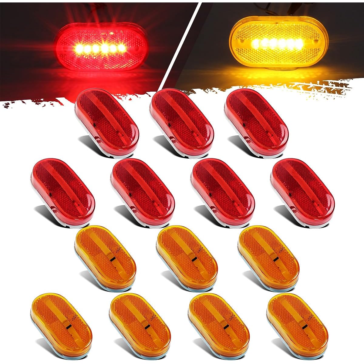 PARTSAM 14 pieces 4 inch rectangular trailer RV 6 LED side marker Clearance light with reflective reflective lens