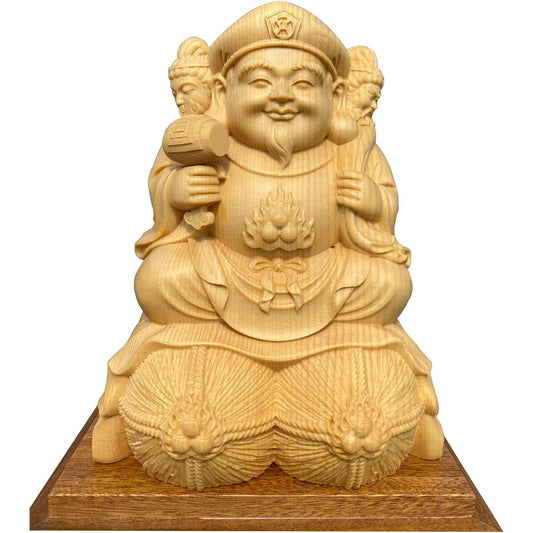 Wood carving Buddha statue, Three-faced Daikokuten, 15cm, high-quality wood carving made of cypress wood, Buddha statue, figure, Seven Lucky Gods, ornament, guardian deity of success in life, success in business, prosperity in business, warding off evil
