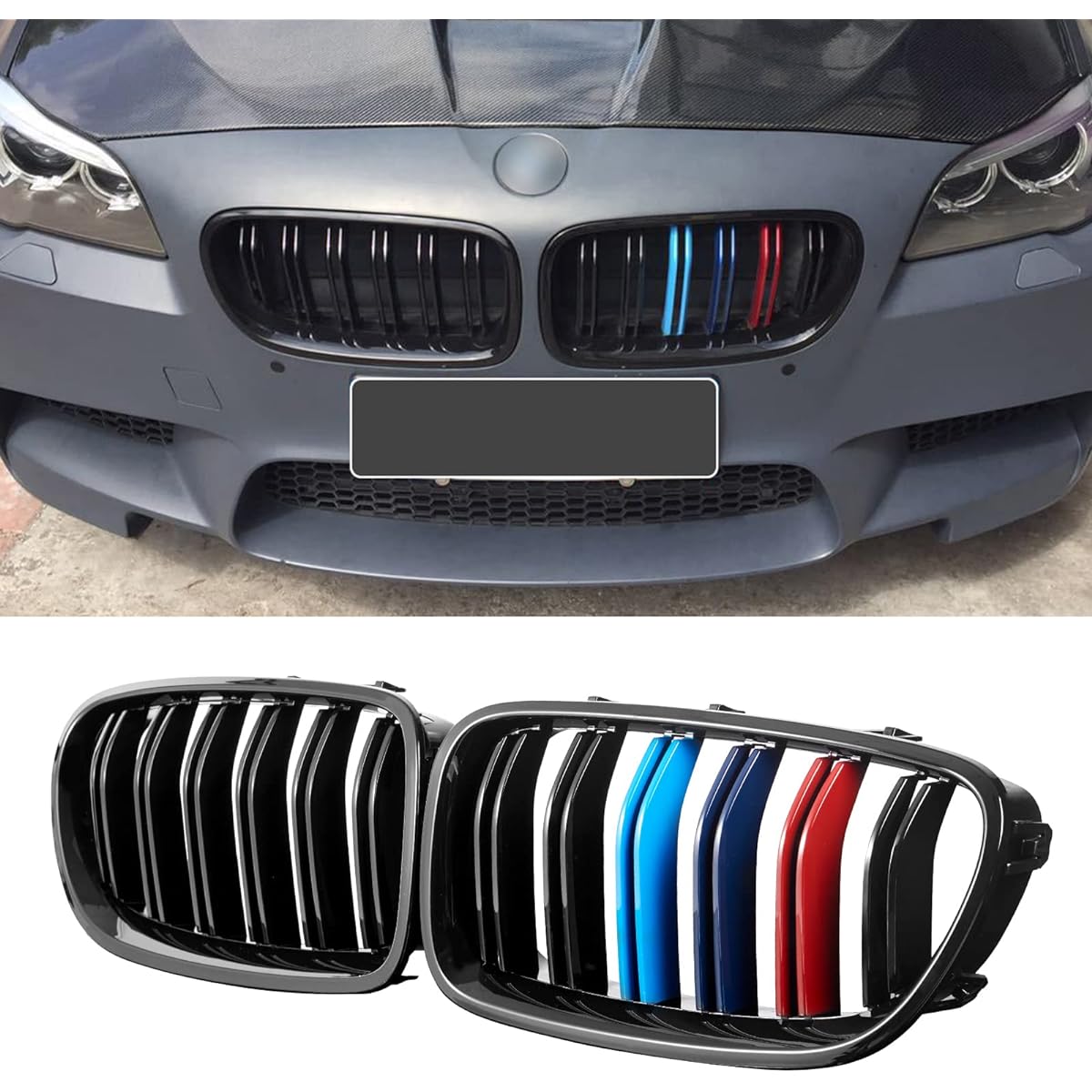 DEKEWEI F10 Grill Front Kidney Grill 2010-2017 5 Series F10 F11 M5 compatible (2 Double Slat Gloss M Color Grill)