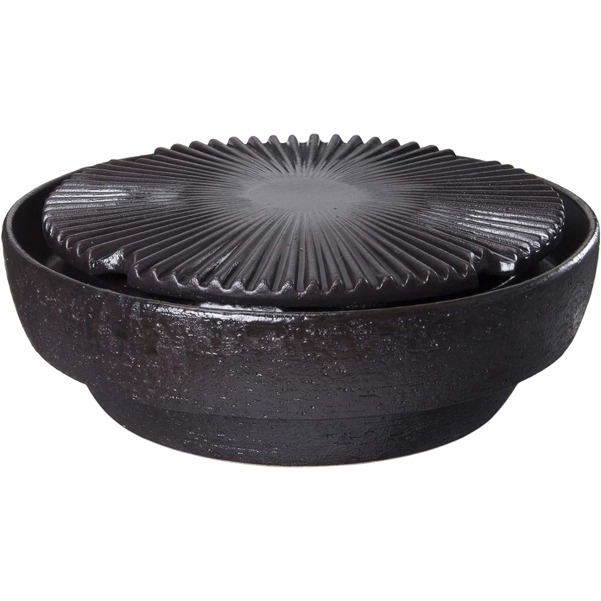 Hase Seito Nagatanien Yakiniku Plate Low Smoke Fine Smoke Ceramic Furnace "Yakiyakisan" Small For 1-2 People Approximately 27cm Open Fireable Open Fire OK Igayaki Black Made in Japan AND-19