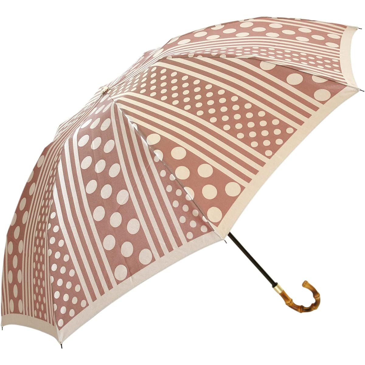 Makita Shoten Co., Ltd. Umbrella Women's Folding Mini Kirie Dots and Stripes (Bordeaux) Luxury Koshu Ori Made in Japan 13660203