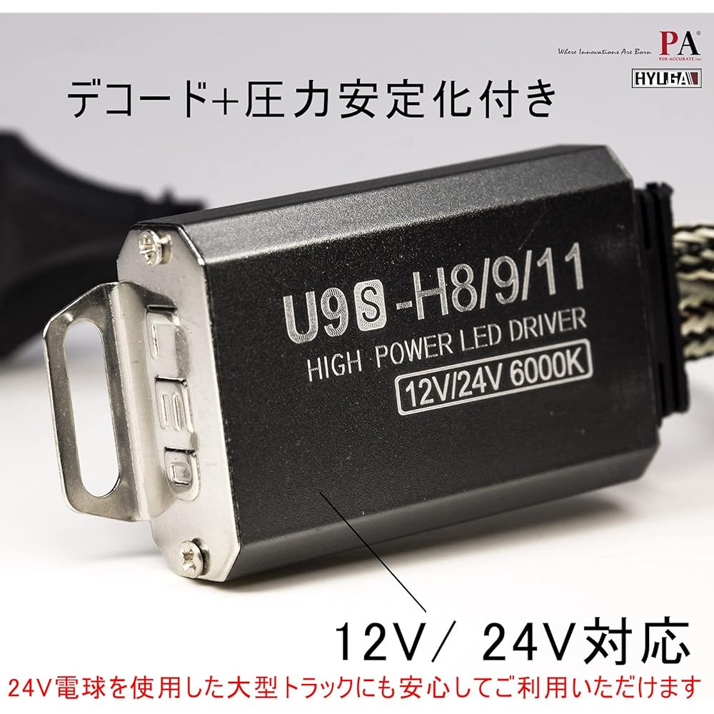 HYUGA U9S H1 LED Headlight, Compatible with 12V/24V Cars, Color/6000K, White, 2 Pack