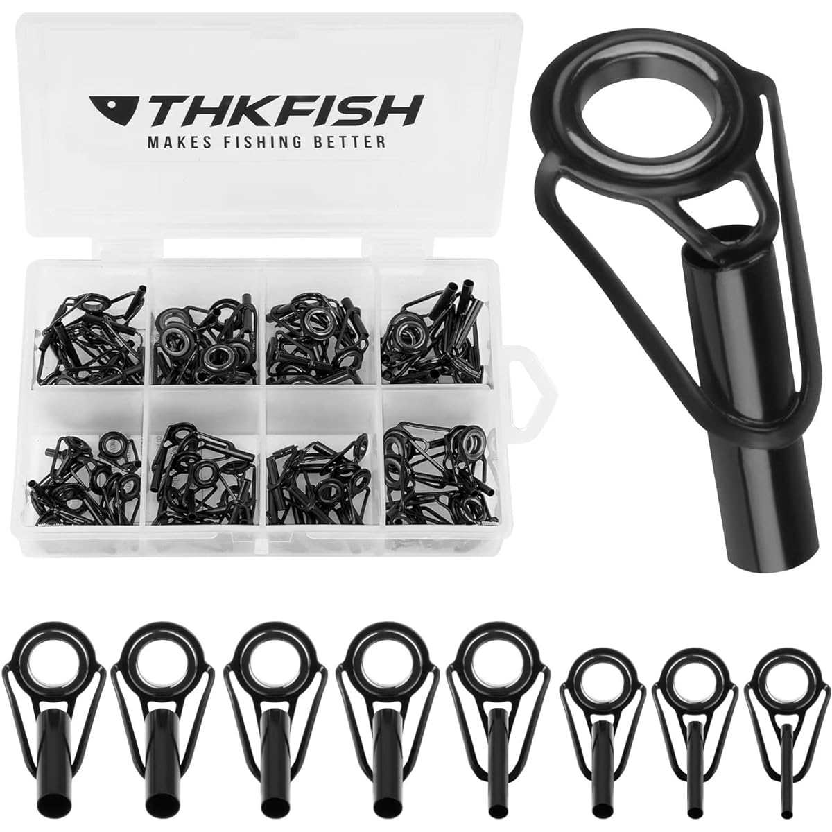 THKFISH Freshwater Saltwater Black Silver Tarnish Fishing Rod Parts Tip Top Black Stainless Steel Repair Guide DIY Set Kit