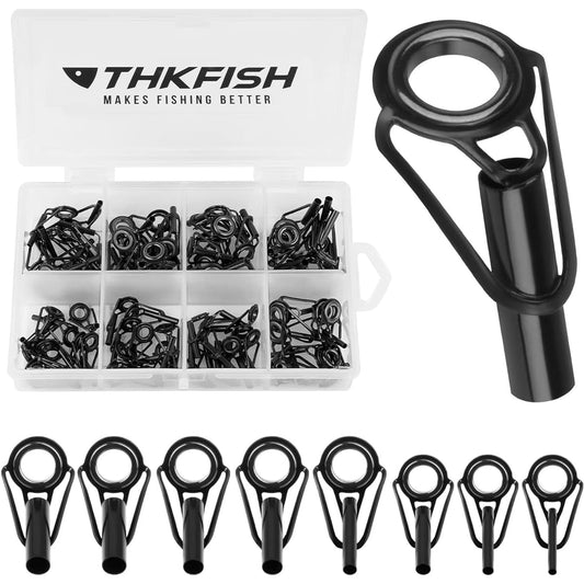 THKFISH Freshwater Saltwater Black Silver Tarnish Fishing Rod Parts Tip Top Black Stainless Steel Repair Guide DIY Set Kit