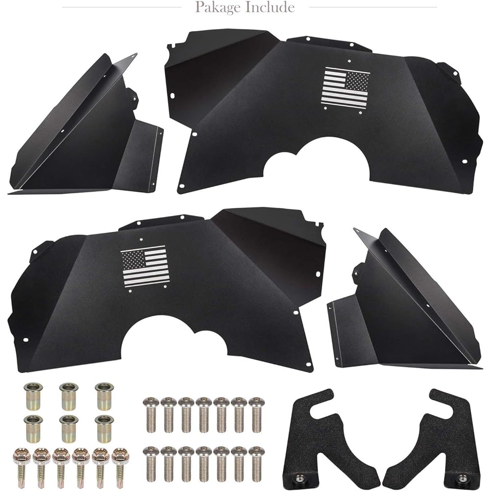 Inner Fender Liner Flare JEEP WRANGLER JL 2018 2020 2022 2022 2022 4WD & 2WD U.S. flag Logo Black Lightweight Aluminum (Front+Rear)