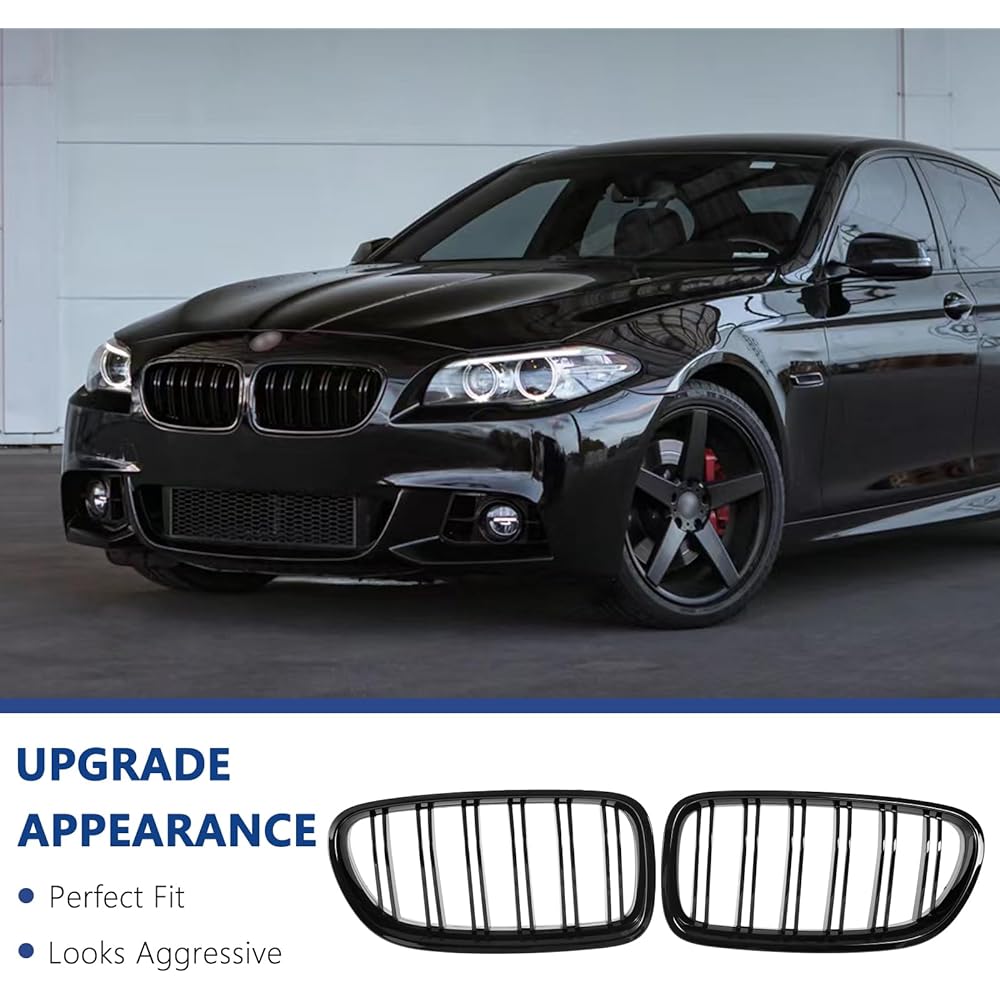 DEKEWEI F10 Grill Front Kidney Grill 2010-2017 5 Series F10 F11 M5 compatible (2 Double Slat Gloss Black Grill)