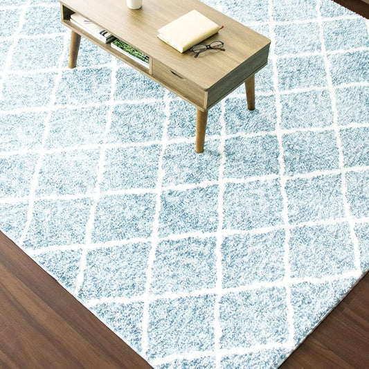 Iris Plaza JGDR-KIKA-2024 Rug, Carpet, Dust Mite Resistant, Compatible with Floor Heating, Choose from, Fluffy, Smooth Texture, Shaggy Rug, Jacquard Weave, Navy, 78.7 x 94.4 inches (200 x 240 cm), Geometric Pattern