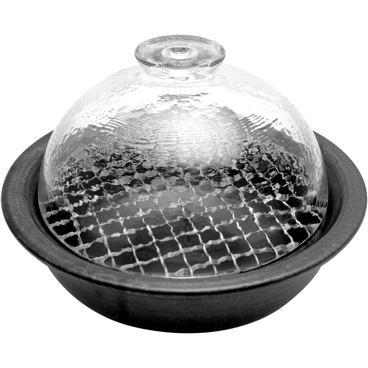 Adelia Earthen pot Mankoyaki Smoking pot Glass dome cooker with recipe [Diameter 22.3 x Height 7.2cm/Microwave/Open flame compatible] F-71715