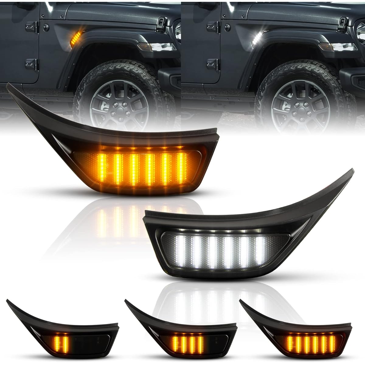 POPMOTORZ Jeep Wrangler Side Markers, Amber & White Side Turn Signals