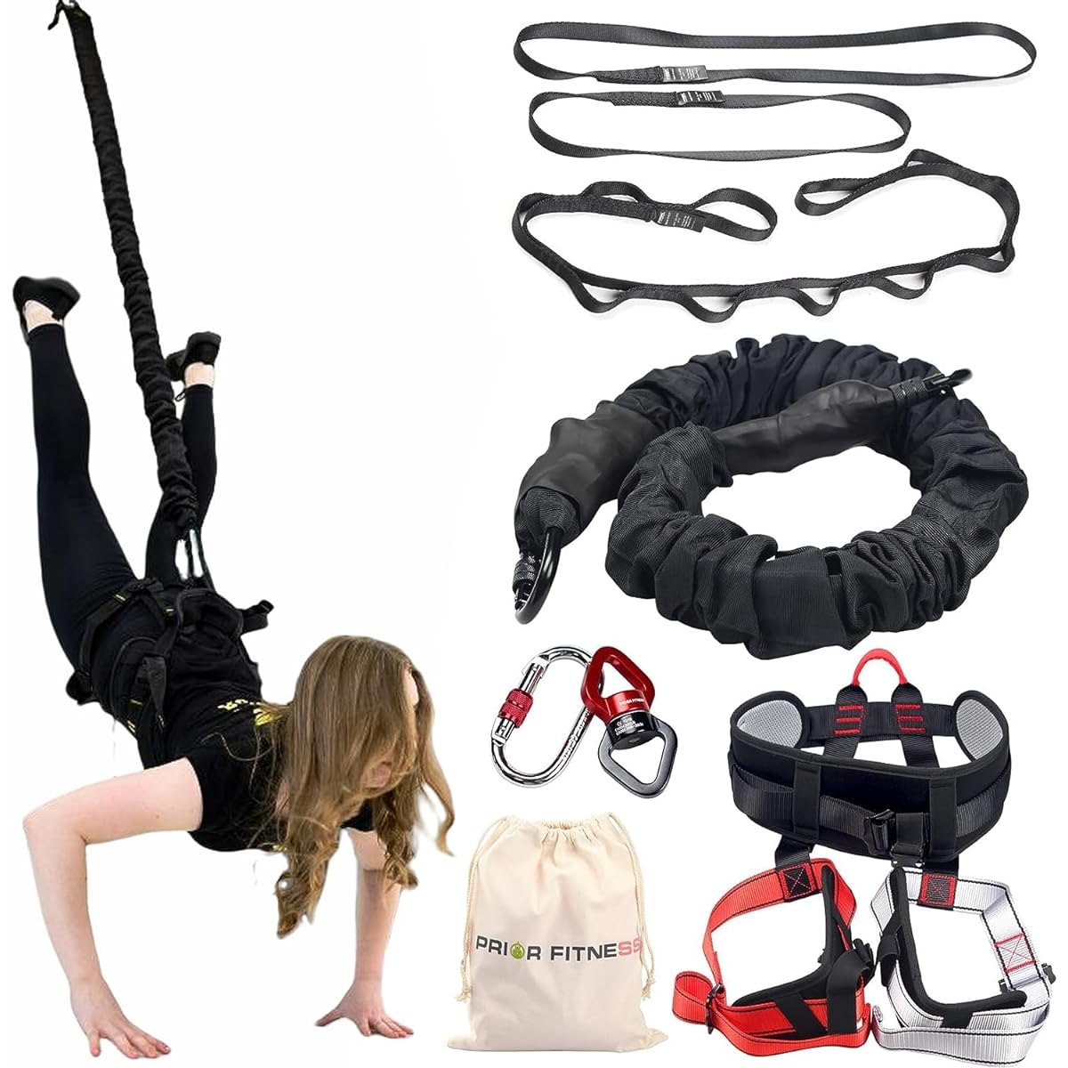 PRIOR FITNESS Heavy Duty Bounce Elastic Resistance Band Set, Aerial Yoga Anti-Gravity Dance Rope, Effective for Agility, Speed and Balance - Professional Fitness Equipment