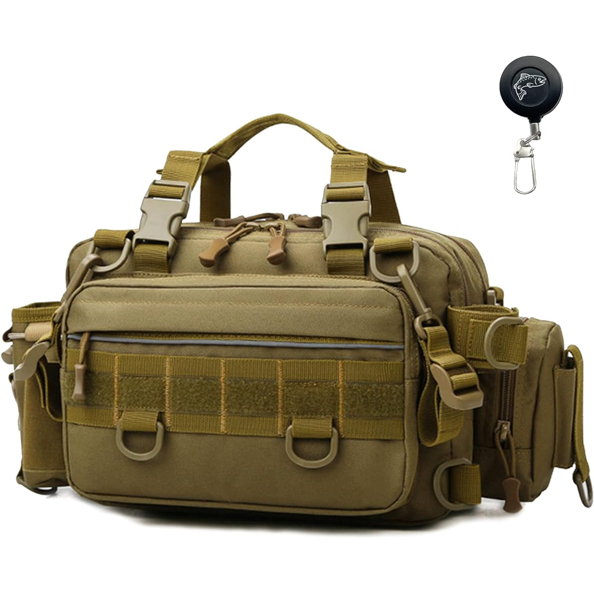 VEROMAN Tackle Bag Fishing Bag Waterproof Langan Reel Keychain Included (Khaki)