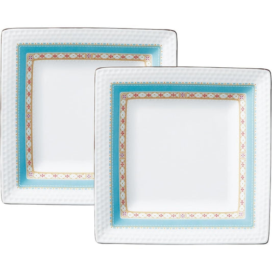 Noritake Square Plate (Pair Set) 19cm Humming Blue Microwave Safe 2 Pieces Fine Porcelain P5340A/1645
