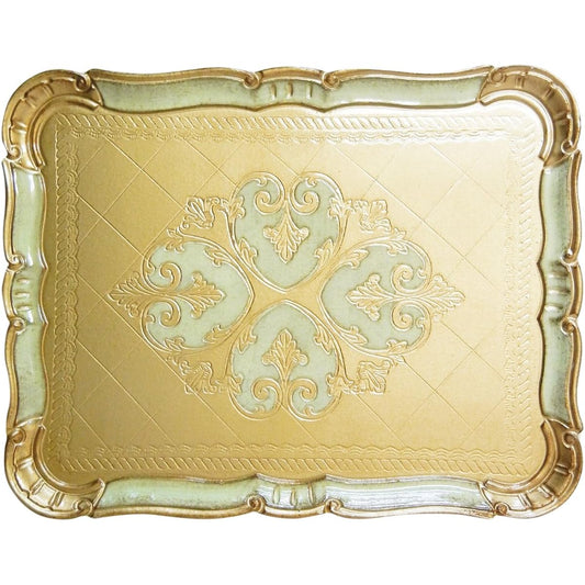 IMA TRADING [Antique style tray made in Italy] Green & Gold 42 x 33 x H2cm 90-1TR4GG