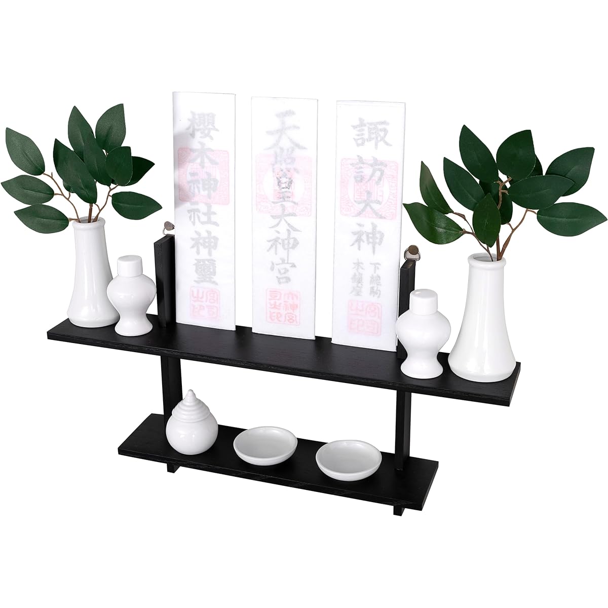Takumi Shinto Altar Shinto Altar Modern [Bill Holder Mitsutada -Black] [7-piece Set of Sacred Treasures Medium/Includes 2 Artificial Sakaki Trees] ■Height 27.5cm x Width 47.5cm x Depth 9cm ■Wall-hanging hardware included Bill Holder Stylish Modern Shinto