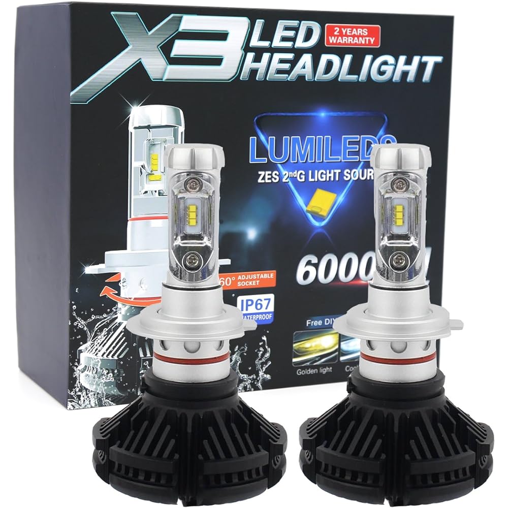 e-auto fun Vehicle Inspection Compatible 12V Dedicated LED Headlight/Fog Lamp Compact H7 Philips Lumleds LUXEON ZES Chips Adopted 50W 6000LmX2 3000k/6500K/8000k Resettable Set of 2 2 Year Warranty LMX3C004
