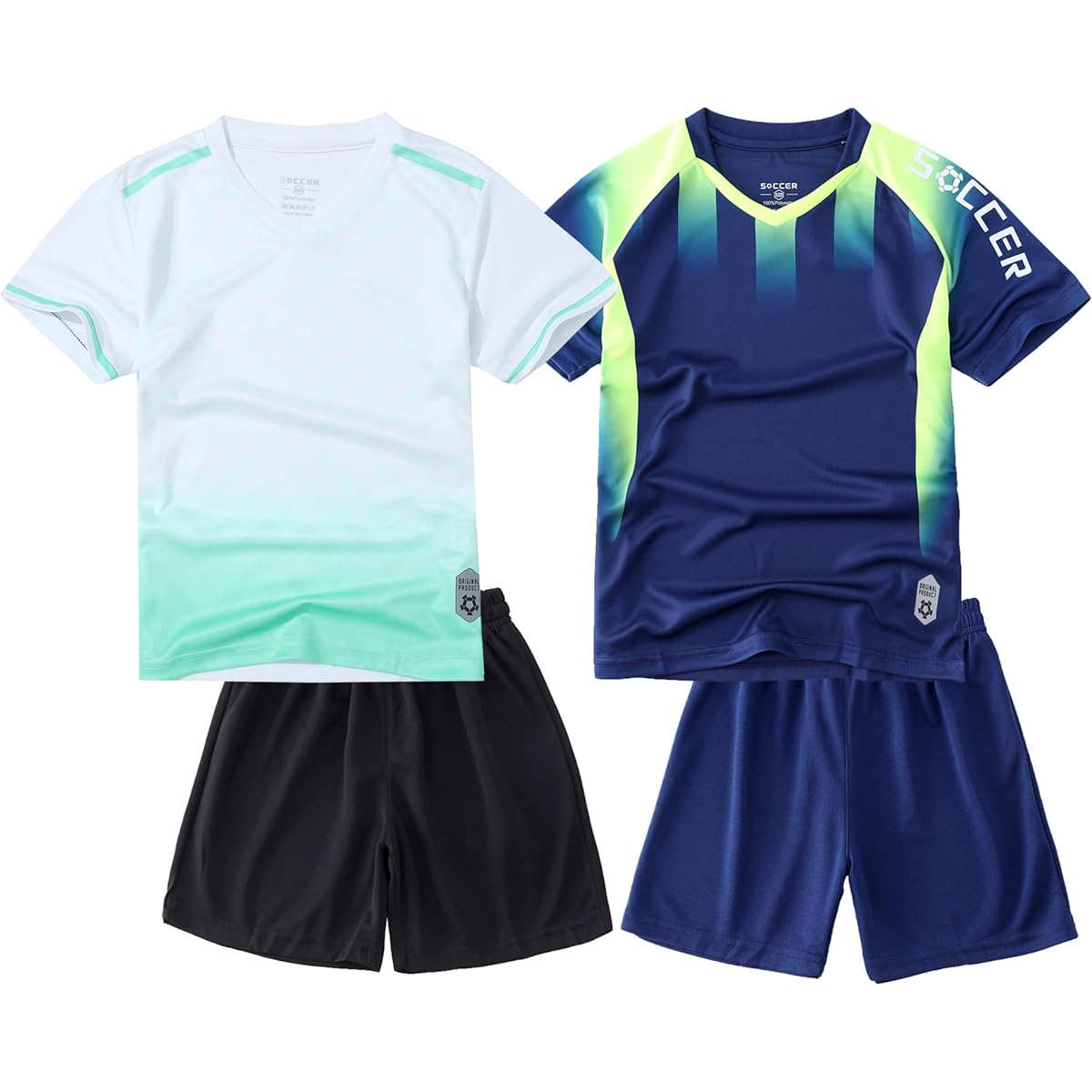 [M2C] Kids Soccer Wear Top and Bottom Set of 4, Soccer Uniform, Jersey Set, Sportswear, Summer, T-shirt, Short Pants, Short Sleeve, Athletic Clothes, White & Navy 120