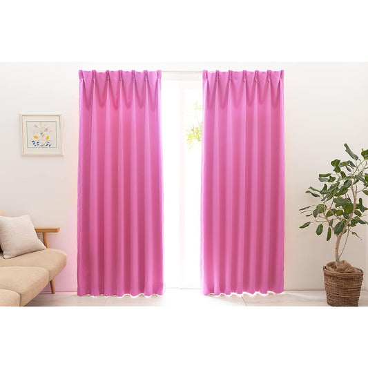 Univerle 1st grade blackout, flame retardant, with flame retardant label, power saving, energy saving, insulation, heat retention, made in Japan, plain, bedroom, living room curtain, width 100 cm x length 190 cm, 2 pieces, Berlui pink