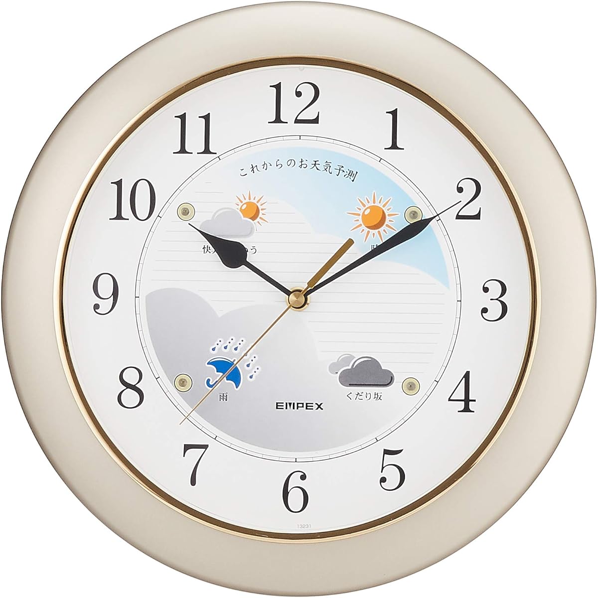 Empex Weather Meter Wall Clock Weather Pal with Weather Forecast Function Made in Japan Champagne Gold BW-5048