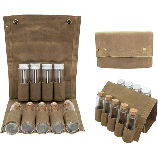 YAJIN CRAFT Seasoning Container Camping Solo Camping Spice Box Storage Pouch Cooking Tool Box 9 Containers BBQ Seasoning Container Camp Kitchen Tool Box Conte