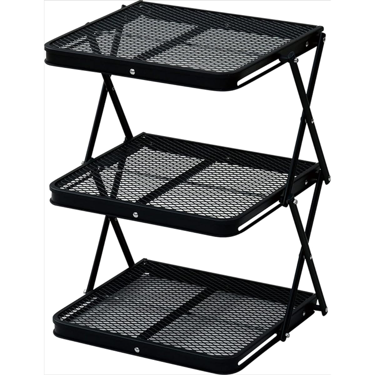 [Campers Collection Yamazen] Mesh Rack Camping Outdoor (Bonfire BBQ) Heat and Water Resistant Foldable Lightweight Black Toughlight Shelf 3 Tiers TLR-3 / Toughlight Stand TLS-150