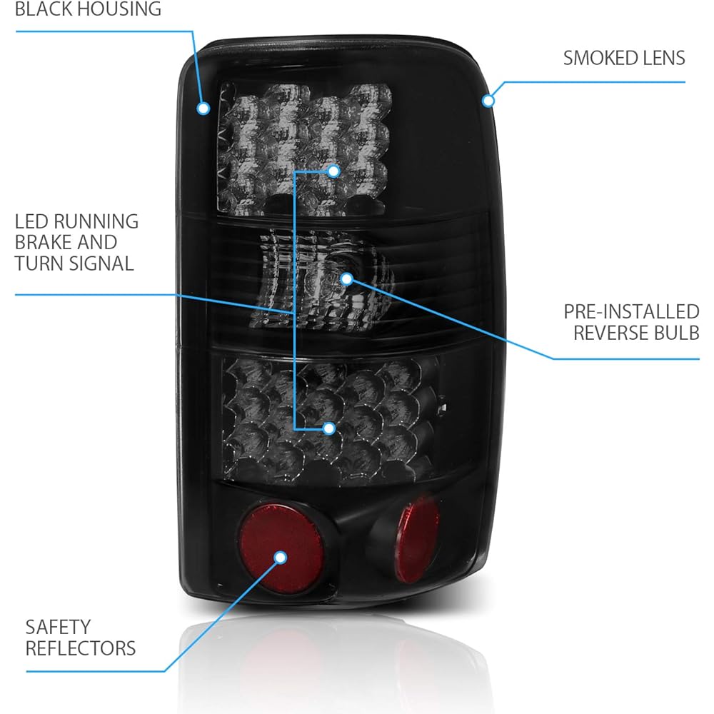 AMERILITE Black Smoke LED Replacement Brake Tail Light Set Chibora Haho/For Subban: GMC Yukon --Play seat and driver's seat side