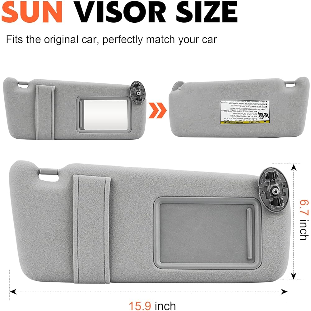Gray driver left + passenger seat right side of the passenger seat for sun visor 2008 2008 2009 2011 2011 2011 2011 for replacement 74310-06750-E0, 74320-06780-B0