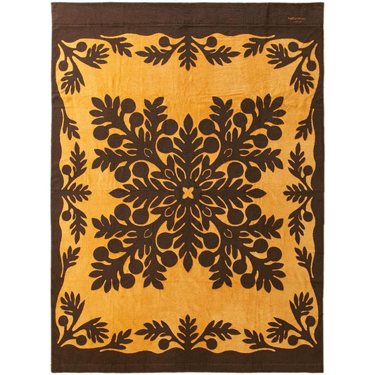 [Cathy Mom Island Style] Towel Blanket Single Hawaiian Quilt Pattern Mahalo Series Uru Women's 86108512F Brown Approx. Width 140cm x Height 190cm