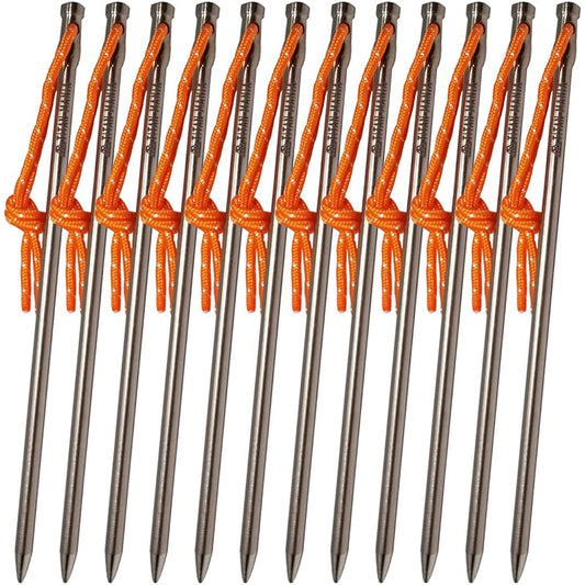 TITAN MANIA Titanium Pegs, Solid, Ultra Light and Strong, Diameter 5mm, 16.5cm, Set of 12, Mountains, Gravel, Grass, Hard Ground, Tent Pegs, Camping Setup Tools, Storage Bag Included (5 x 165mm, Set of 12)