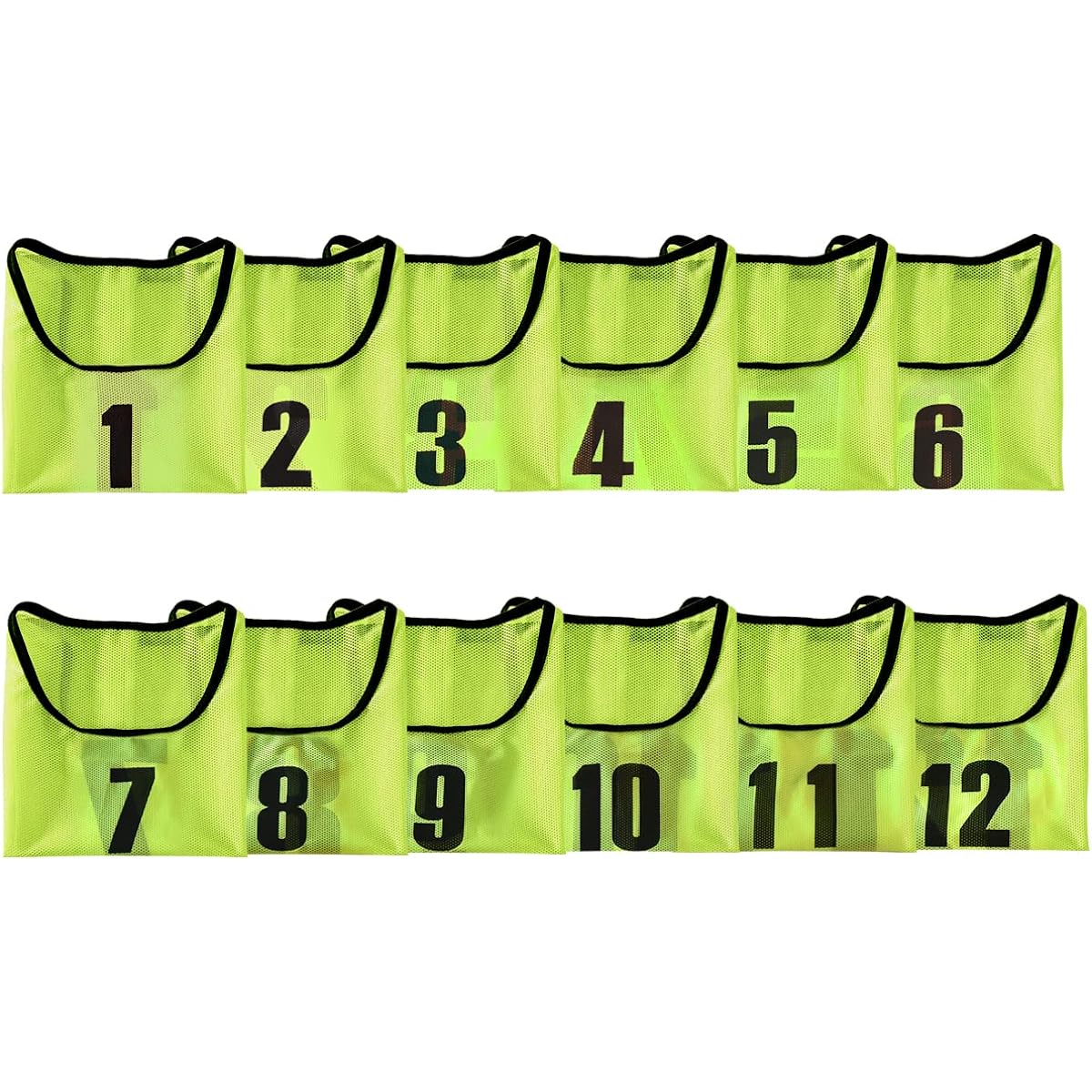 FIELDOOR Bibs Bibs Set of 6, Set of 12, Front and Rear Numbers, Numbers 1 to 12, For Juniors, Mesh Fabric, Breathable, Quick Drying, Lightweight, Soccer, Futsal, Basketball, Volleyball, Mini Games, Club Activities, Storage Bag Included