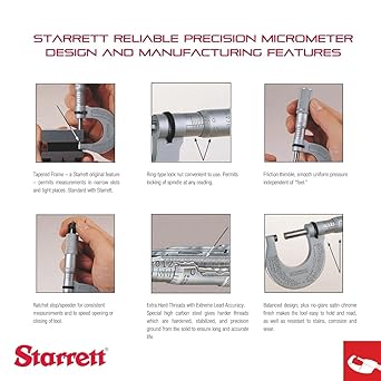 Starrett 436.1XRL-1 outer micrometer ratchet stop lock nut carbide 0-1 inch range 0.0000 inch scale