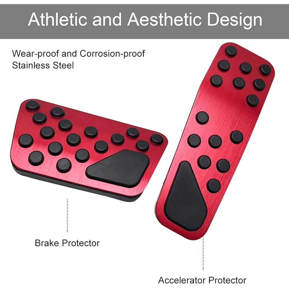 SPORTULI No Drili No Slipping Aluminum Brake and Accelerator Pedal Cover Kit Dodge Challenger Charger Cryer Clisler 3009-2019 (Red)