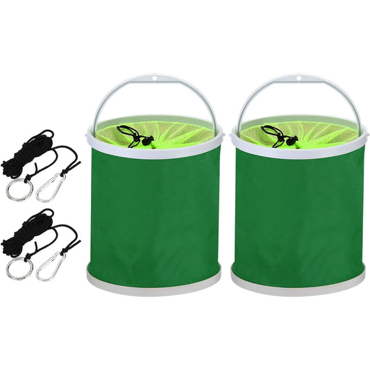 PATIKIL Cleaning Bucket, Footbath Bucket, Car Wash Bucket, Foldable, with Handle, for Camping Car Wash, 11L, Green, Pack of 2