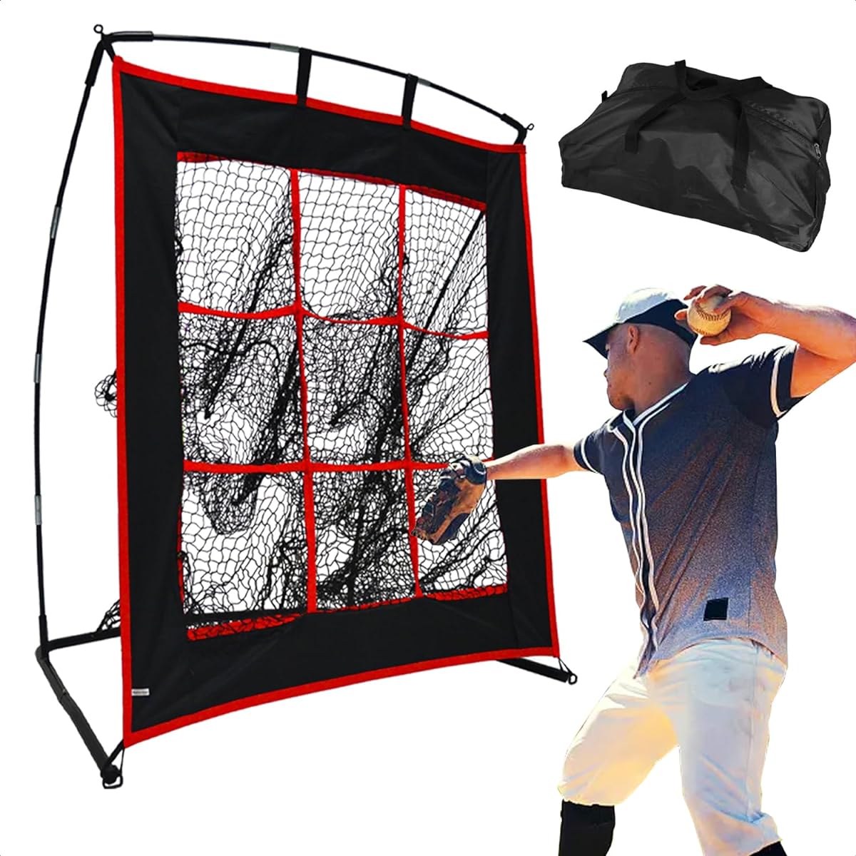 ORCHID Baseball Pitching Net Baseball Net Home Strike Zone Baseball Practice Net 1.2x1.2m Outdoor Baseball Practice Net Throwing Net Baseball Target with Carry Bag