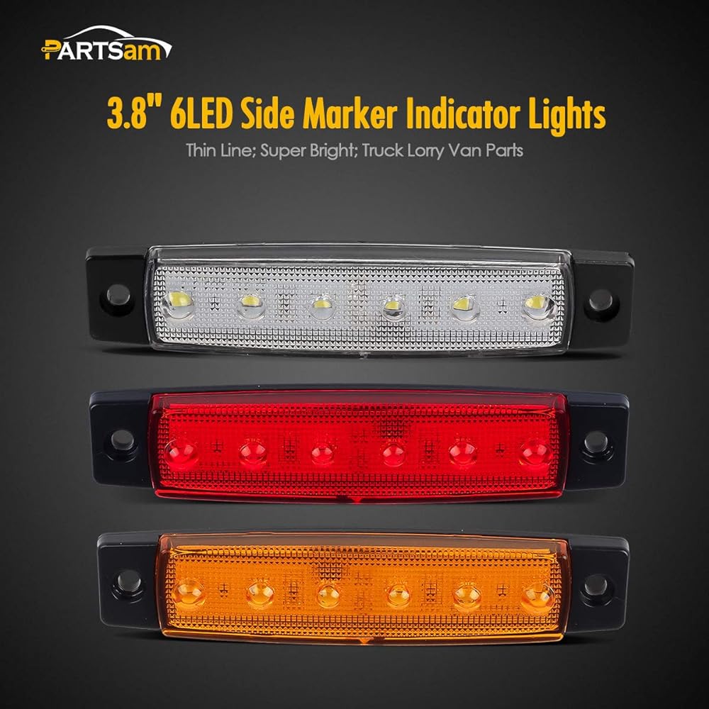 PARTSAM 30 pieces 3.8 inch slim 6LED Marker Clearance Light Indicator Track Truck Track Track Truck Truck for Camper Auto Tractor Pickup (Red 10+10 Amber+10 White)