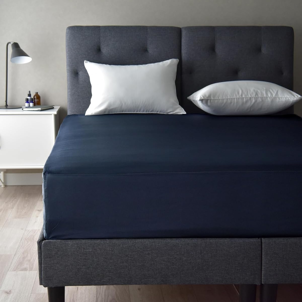 Sleep Tailor Made in Japan Fitted Sheet, Queen, 100% Cotton, 350 Satin High Density Fabric, Dust Mite Resistant, Bed Sheet, Silk-like Texture, Scandinavian, Stylish, Extra Long Cotton, Scandinavian Hotel Specifications, Noble (Queen 160 x 200 x 30 cm, In