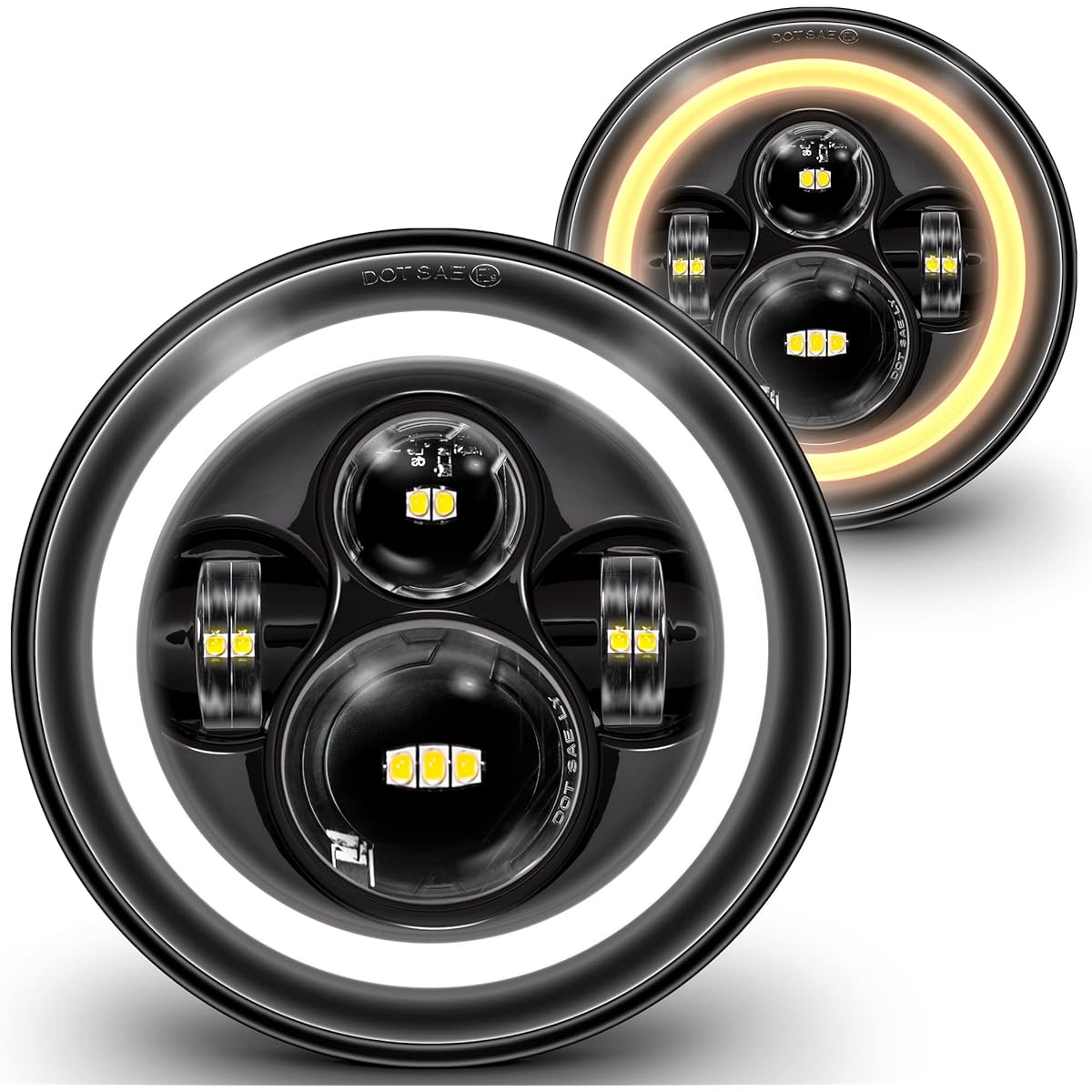 TRUE MODS 7 inch H6024 LED Head Light Jeep Wrangler JK Unlimited JKU TJ LJ CJ TJ Accessories [Halo DRL] [Amber Winker] [High/Low Shield Beam] Headlight Chevrolet Ford GMC Dodge Mazda Nissan Nissan