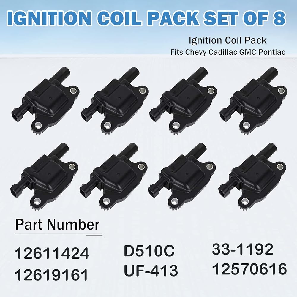 Yikesai men 12611424 Ignition Coil Pack 5.3 Liter 6.0 Liter V8 Engine G8 Grand Prix H3 Tahoe Yukon Silverado Inpara 8 Pack