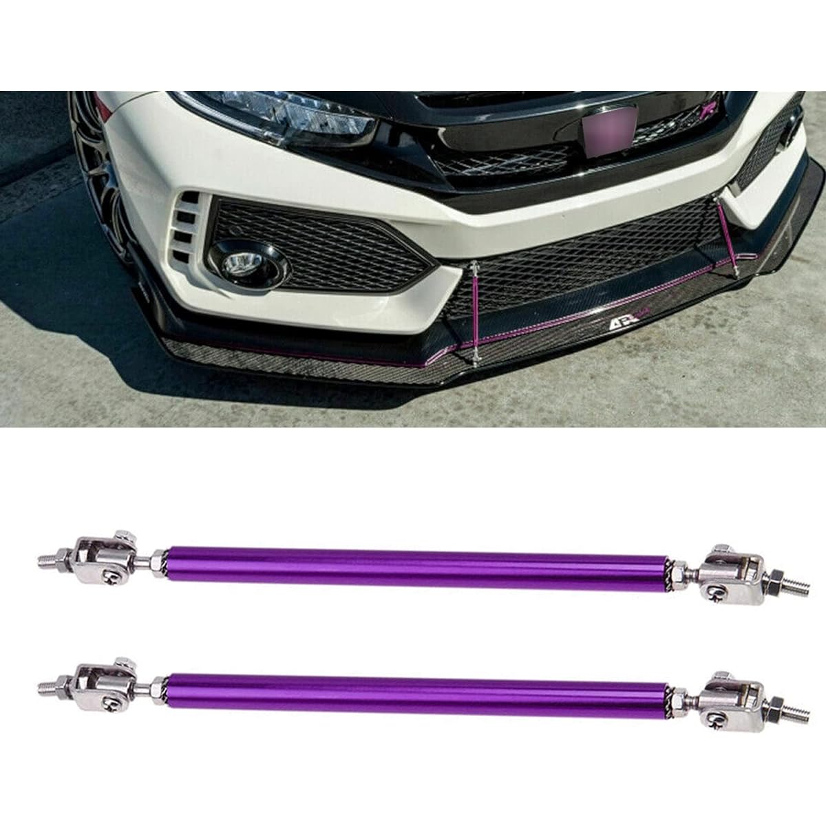 XOTIC TECH Front Bumper Lip Lip Sputter Diffuser Strut Rod Tie Bar Adjustable 10 inch ~ 13 inch 2 Compatible Most vehicles [Purple]